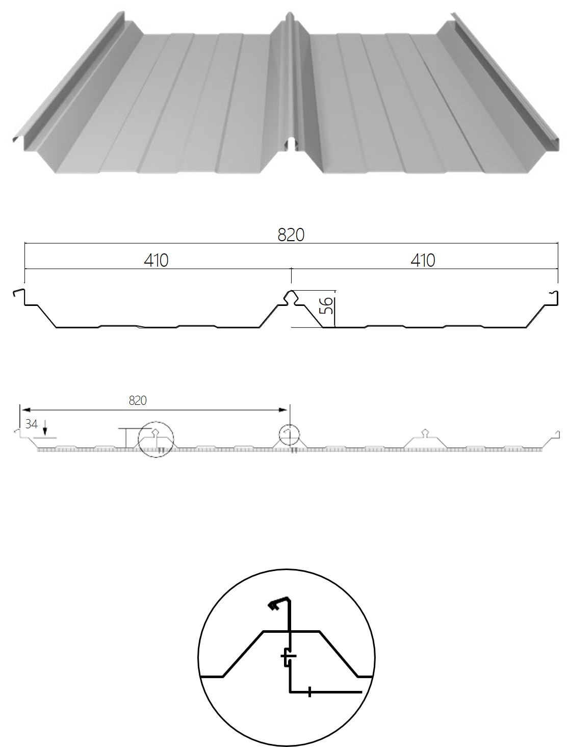 Erection seam-locked YX56-410-820 formed steel sheet